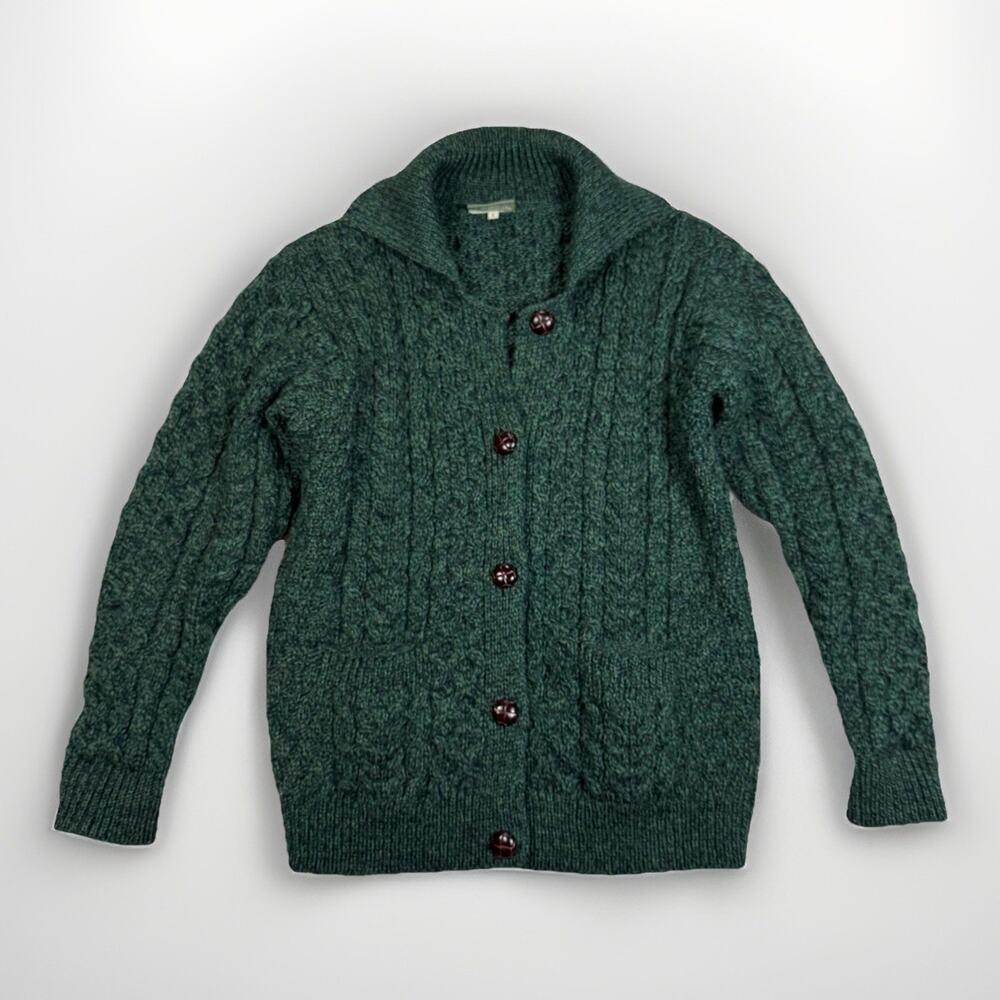 Carraig Donn Cable Knit Cardigan Sweater Women’s Size S Green 100% Wool Ireland